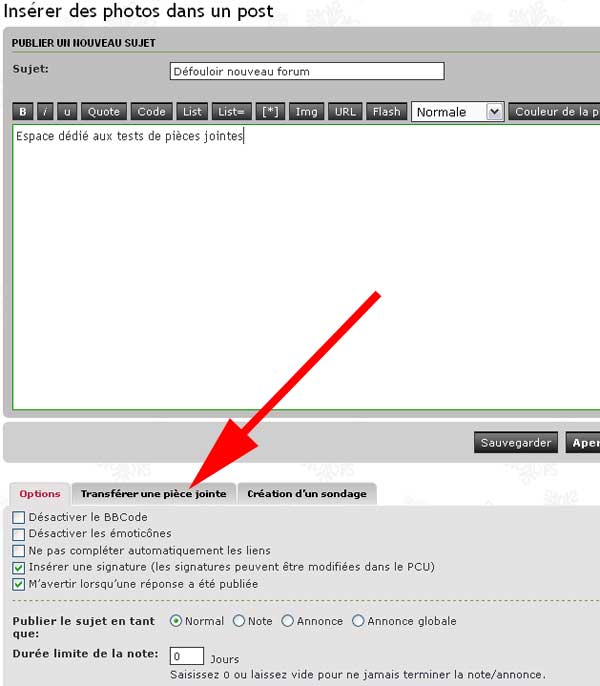 Tutoriel : étape 1 cliquer sur l'onglet "Transférer une pièce jointe"
